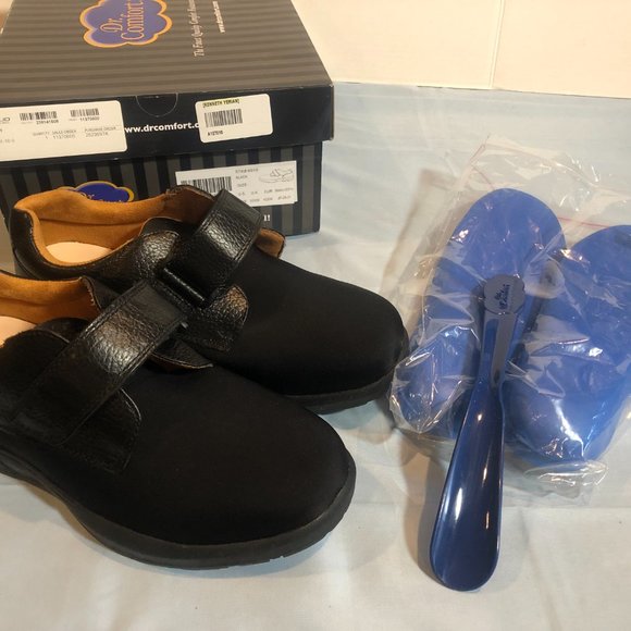 NEW in BOX Dr. Comfort Brian X Depth 10XW Black Shoes, Shoe Horn & Bonus Inserts